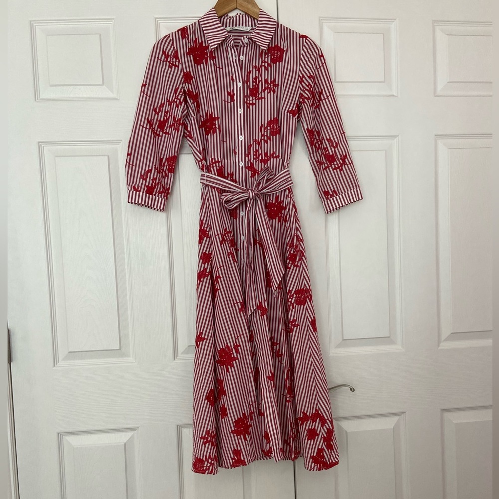 Zara striped embroidered midi dress